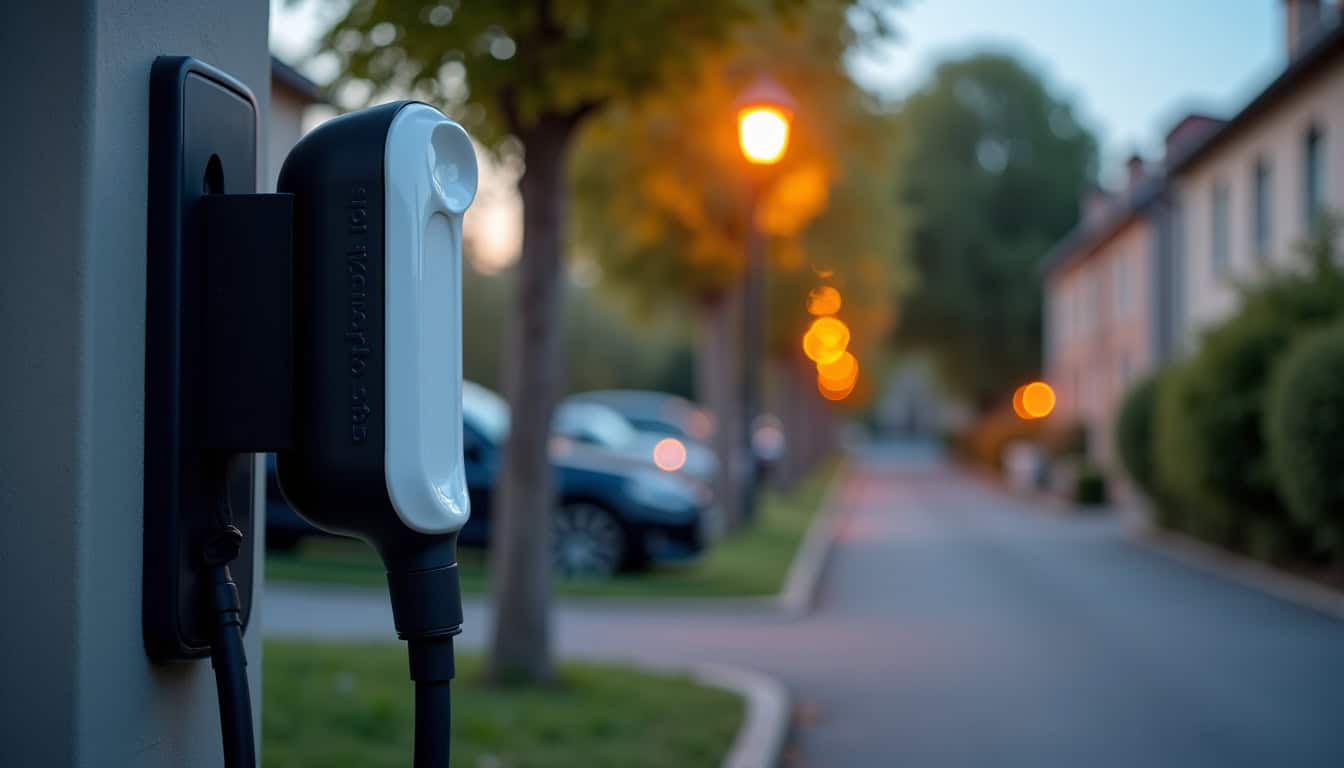 Borne de recharge électrique publique située rue Jean-Moulin à Saint-Denis-Lanneray