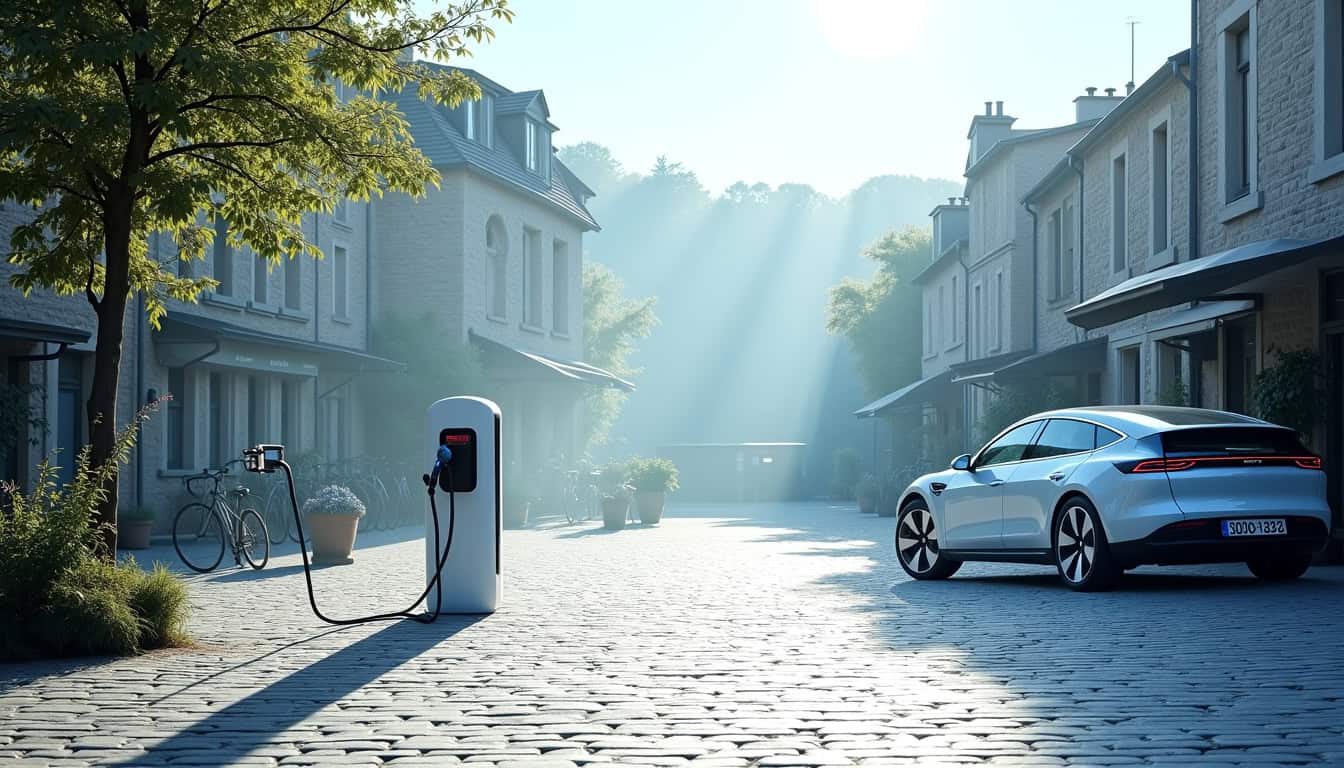 Borne de recharge électrique publique située sur la Place des anciens combattants à Plouray
