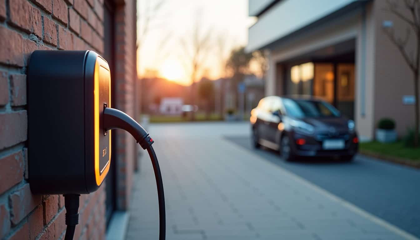 Borne de recharge électrique située à la mairie de Beaurainville, en extérieur, avec un véhicule en cours de charge