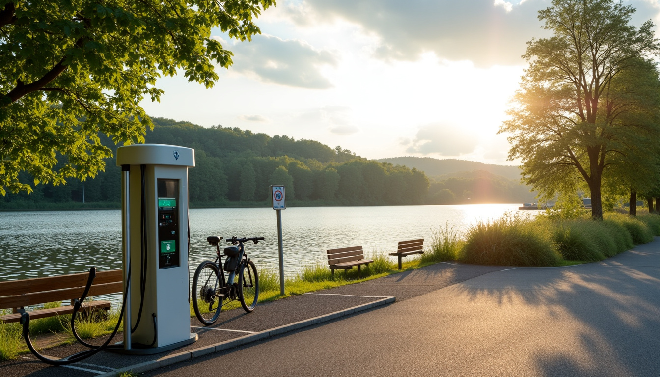 Borne de recharge électrique située au lac de Rabodanges à Putanges-le-lac