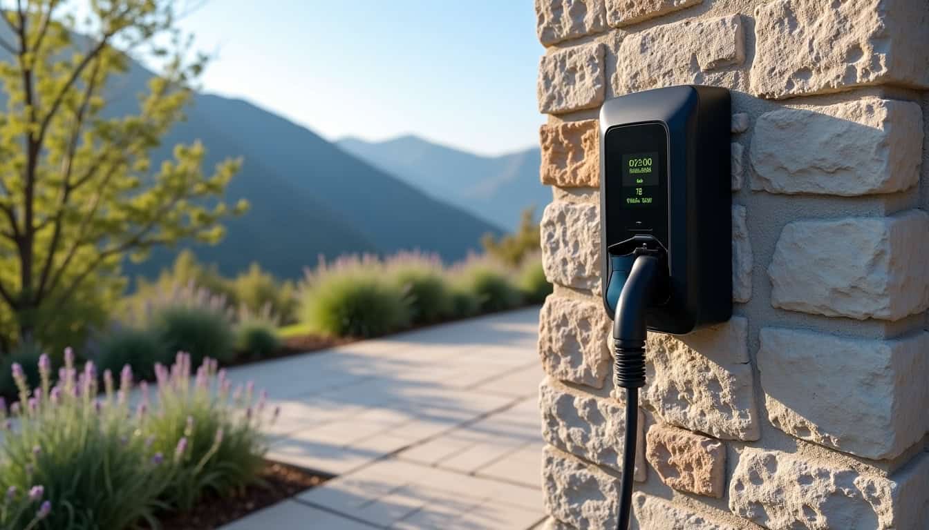 Borne de recharge installée à l’extérieur d’une maison à Chorges