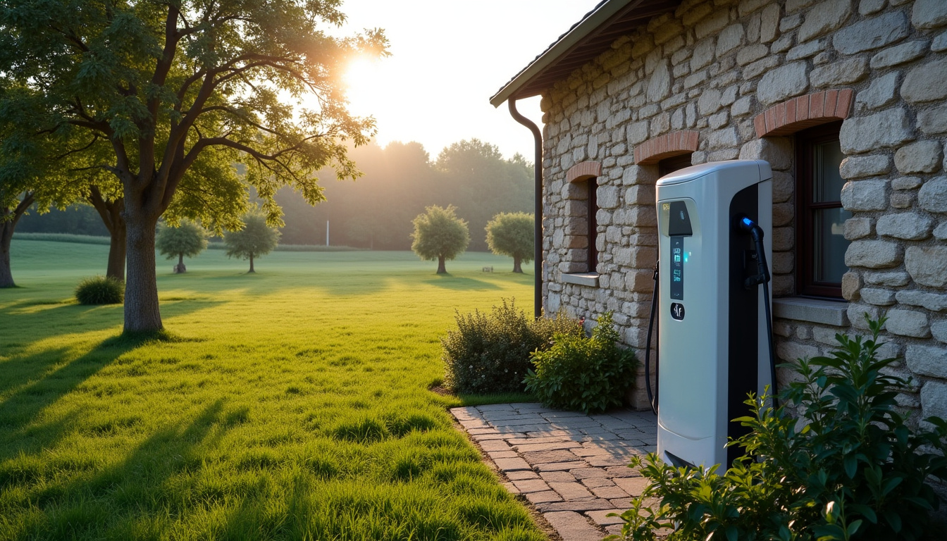 Borne de recharge installée dans un cadre rural, typique de Réguiny