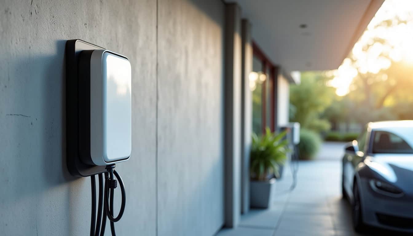 Borne de recharge installée dans un garage de maison individuelle à Morienval