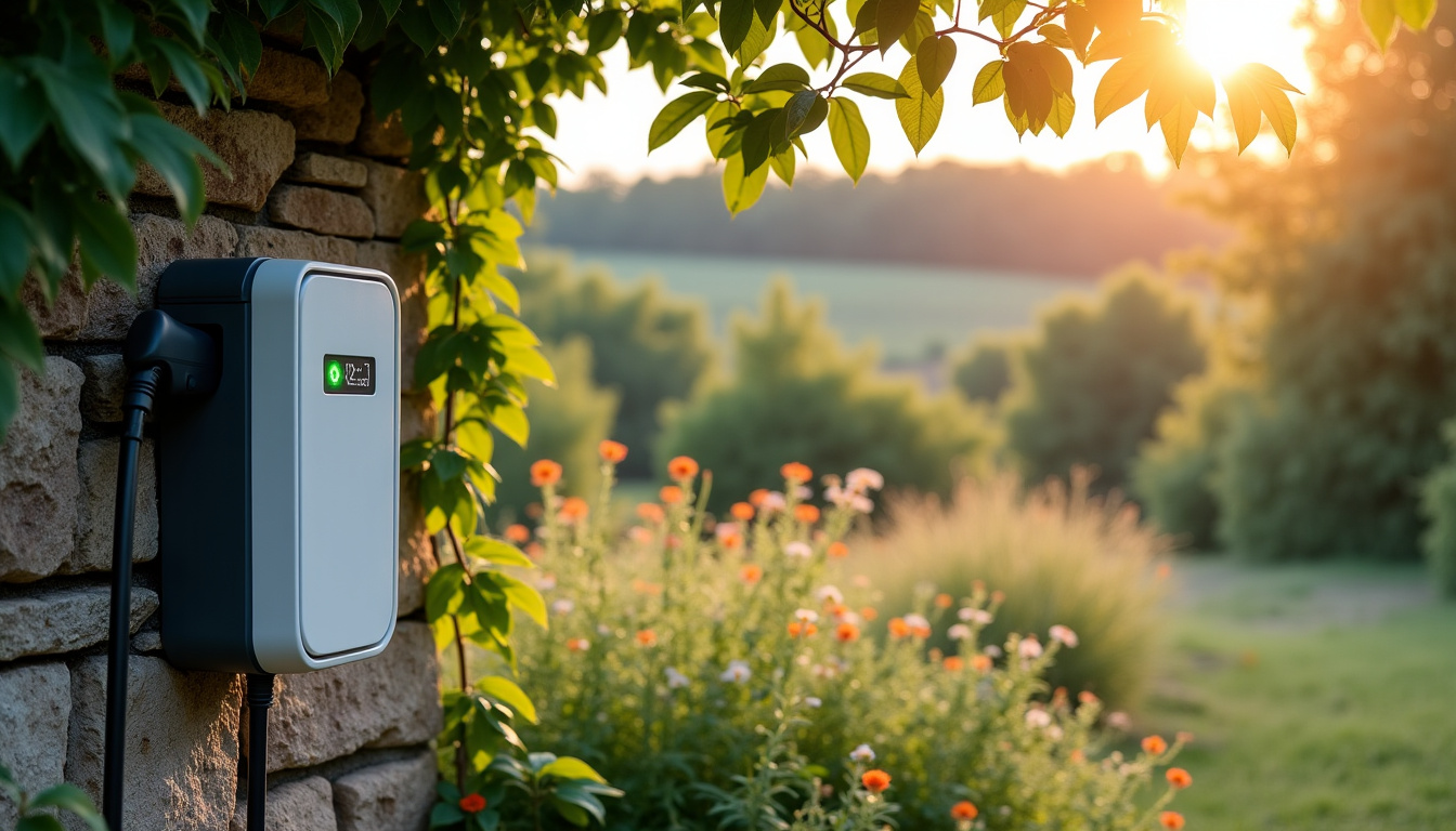 Borne de recharge installée dans un jardin en Dordogne