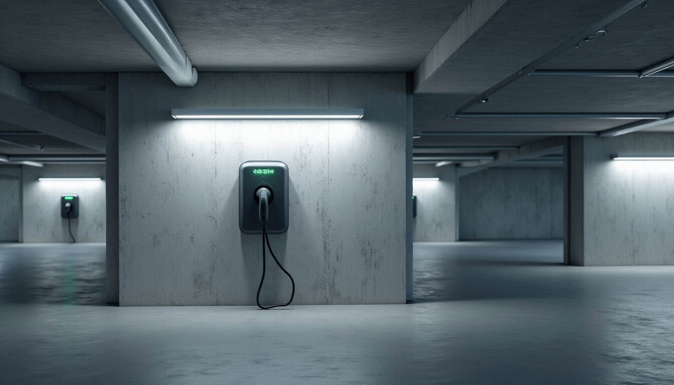 Borne de recharge installée dans un parking d