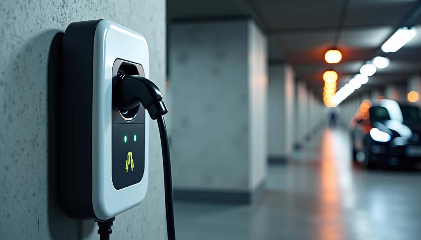 Borne de recharge installée dans un parking d