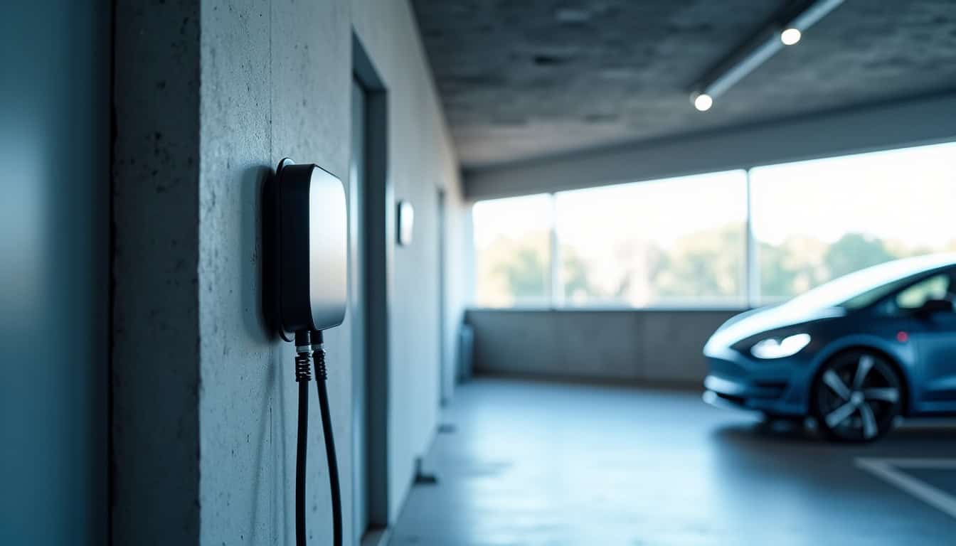 Borne de recharge installée dans un parking d