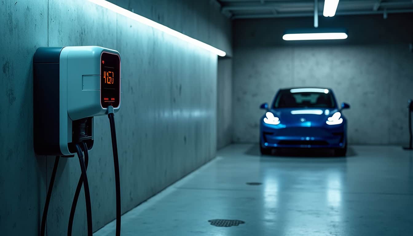 Borne de recharge installée dans un parking d