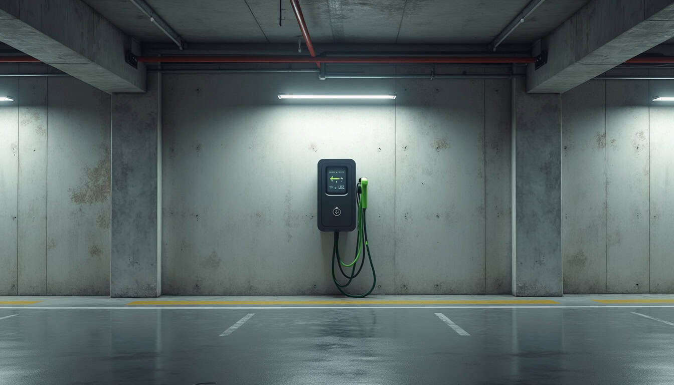 Borne de recharge installée dans un parking d