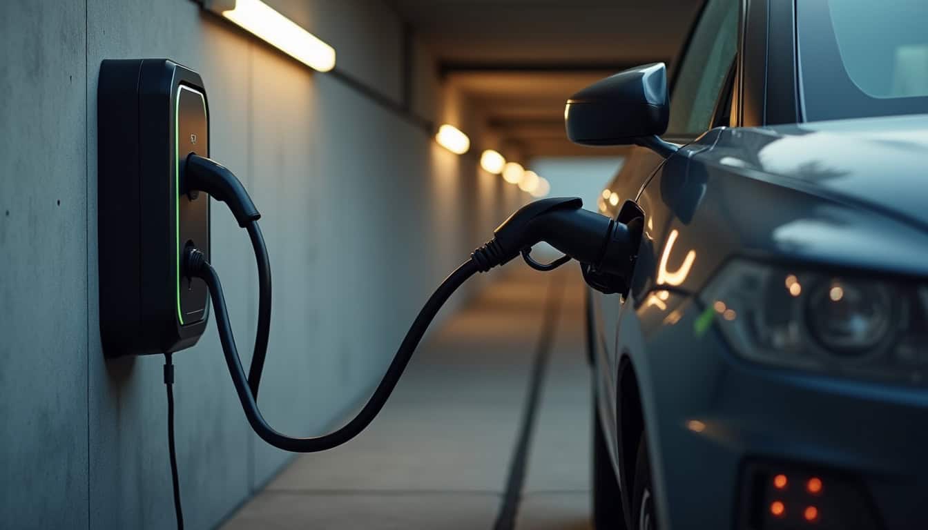 Borne de recharge installée dans un parking de copropriété à Cernex