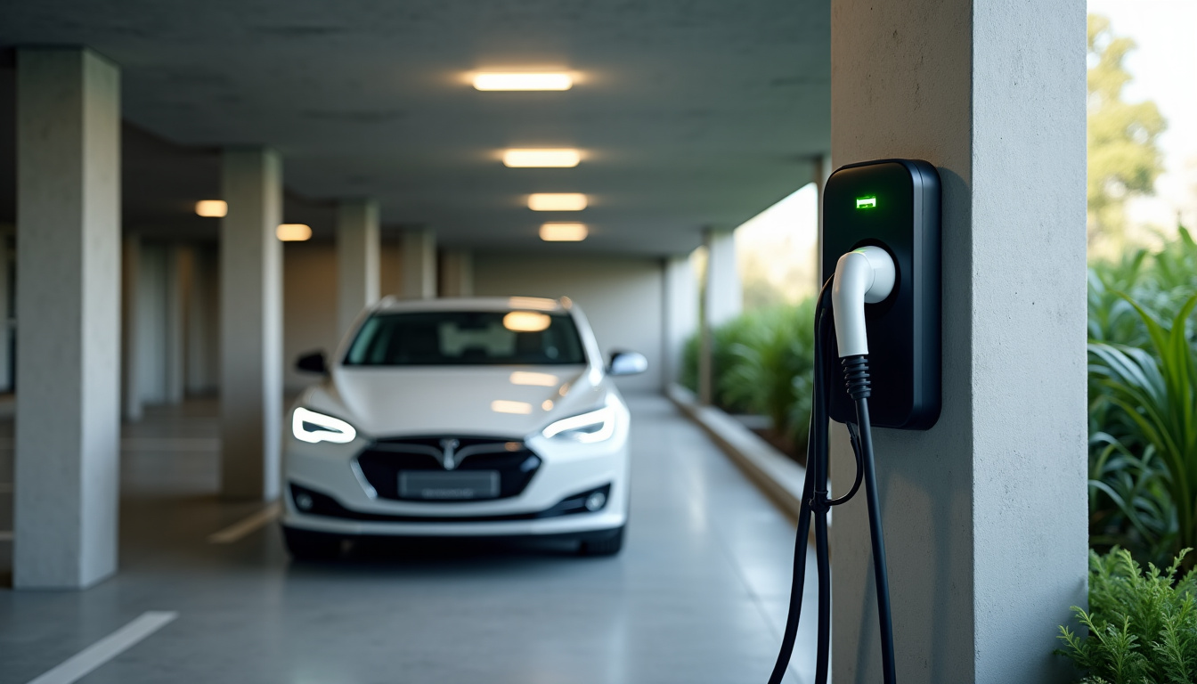 Borne de recharge installée dans un parking de copropriété à Chessy