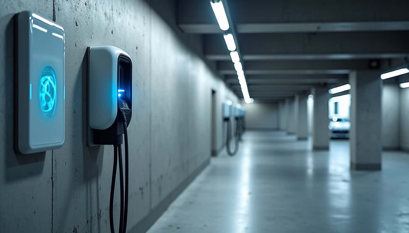 Borne de recharge installée dans un parking de copropriété à Crépy-en-Valois