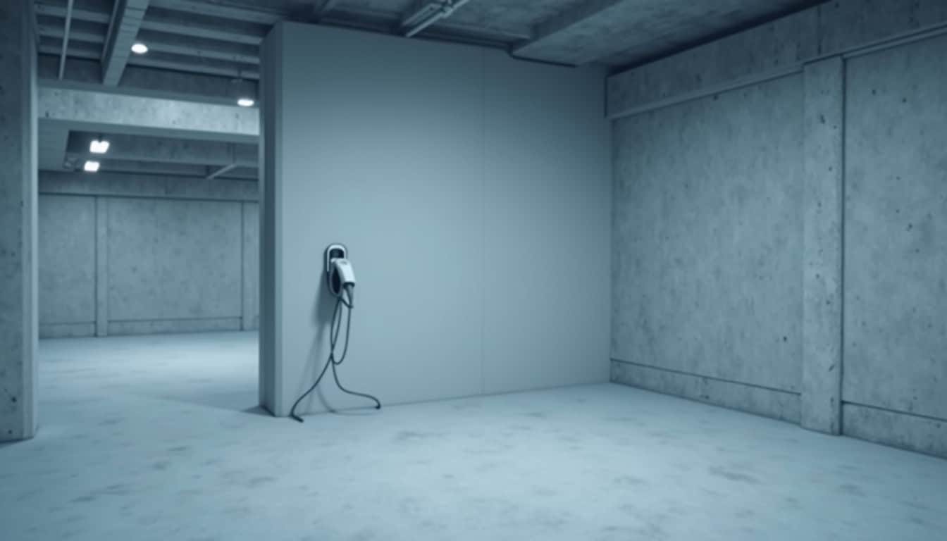 Borne de recharge installée dans un parking de copropriété à La Chapelle-Fleurigné