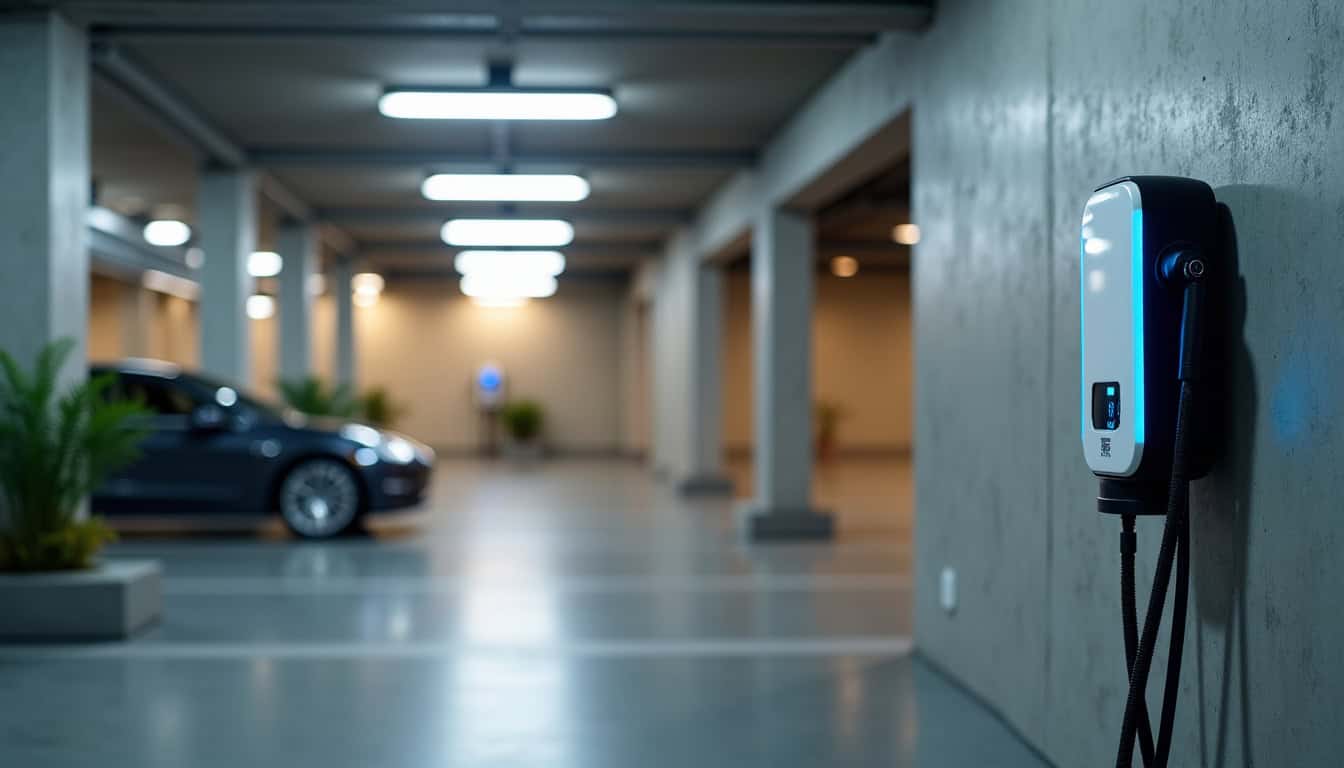 Borne de recharge installée dans un parking de copropriété à La Chapelle-sur-Erdre