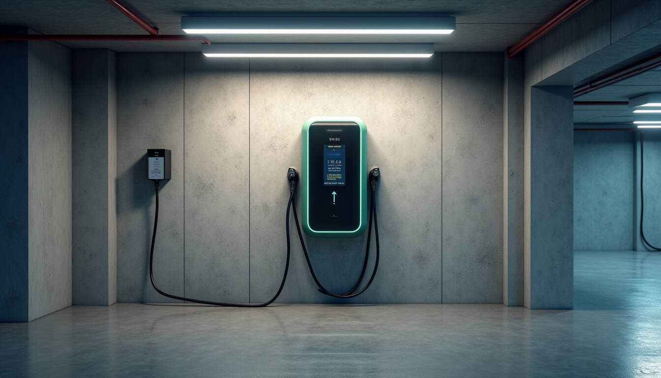 Borne de recharge installée dans un parking de copropriété