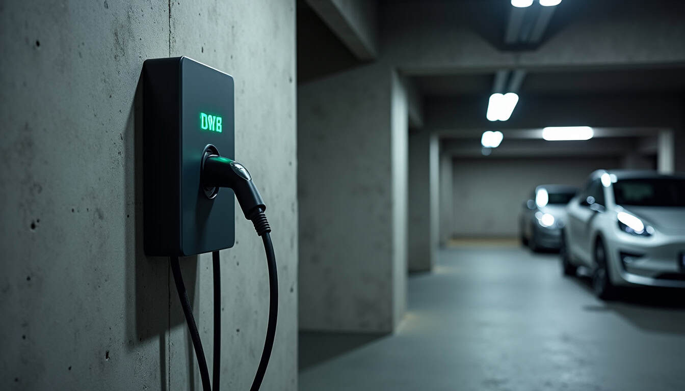 Borne de recharge installée dans un parking souterrain de copropriété à Dombasle-sur-Meurthe