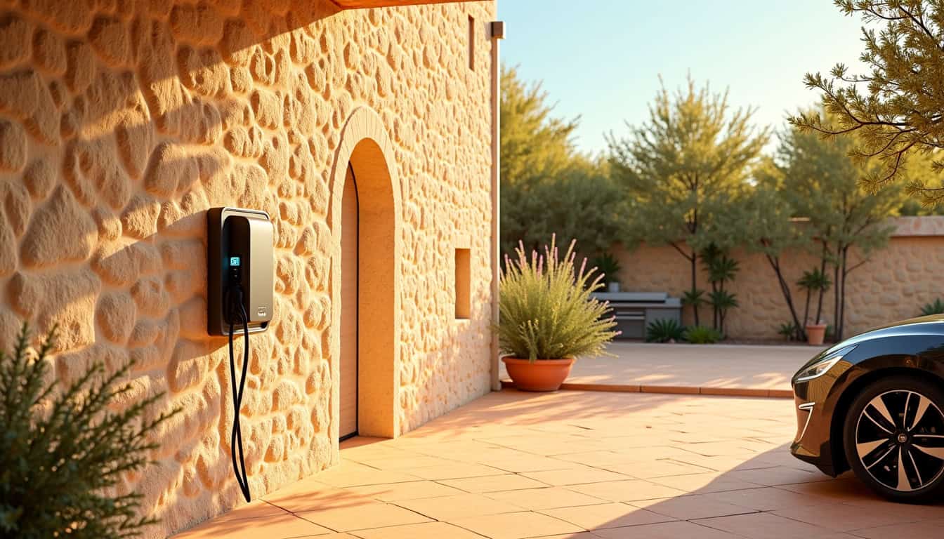 Borne de recharge installée dans une cour privée à Auriol