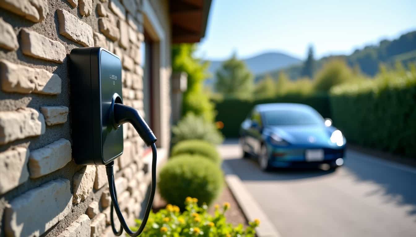 Borne de recharge installée dans une propriété à Gimont, vue de jour