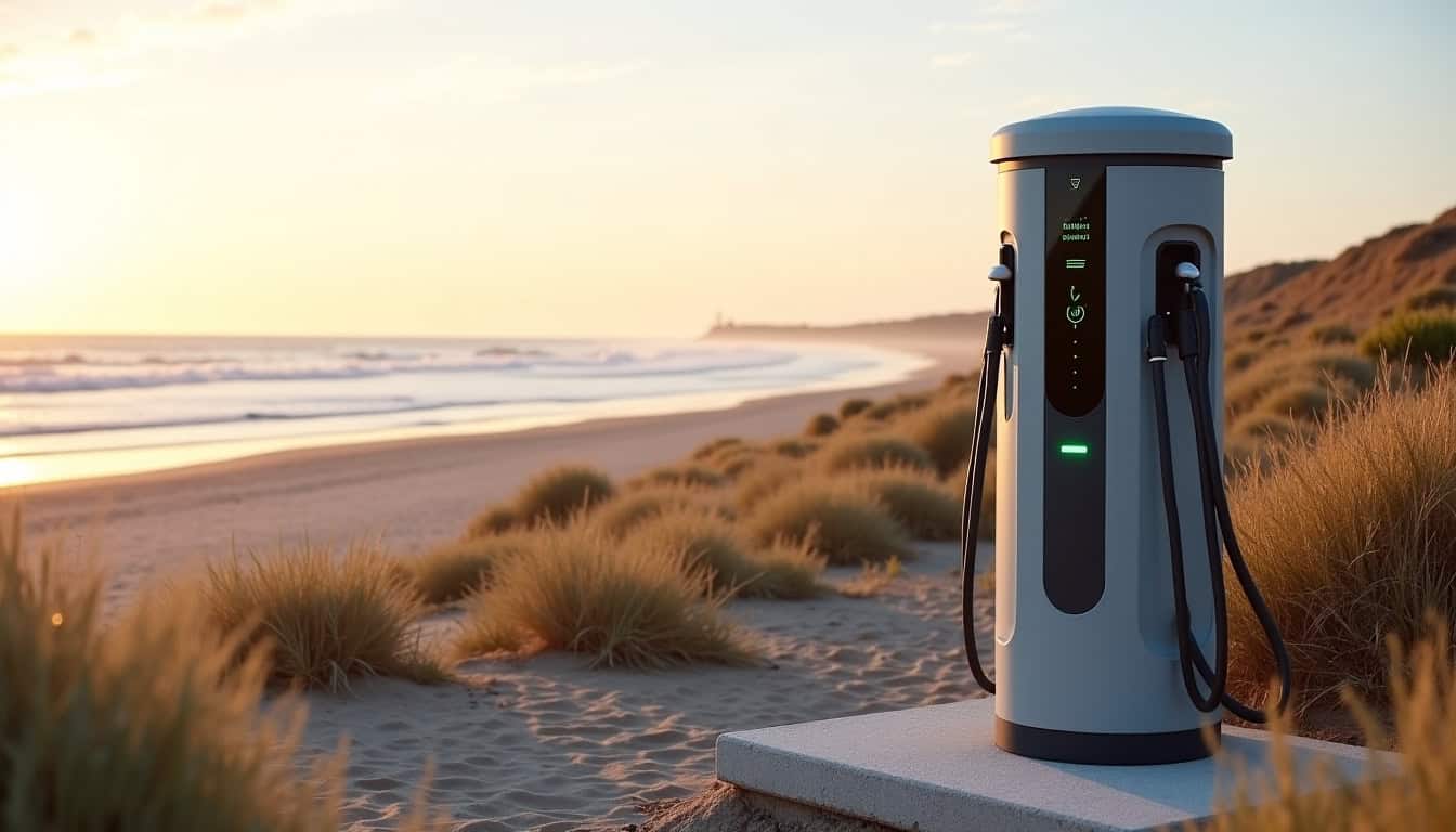 Borne de recharge installée dans une zone côtière soumise à l