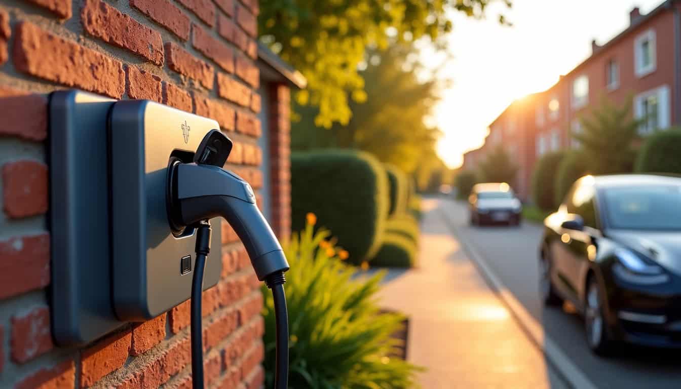 Borne de recharge installée devant un pavillon individuel à Besançon