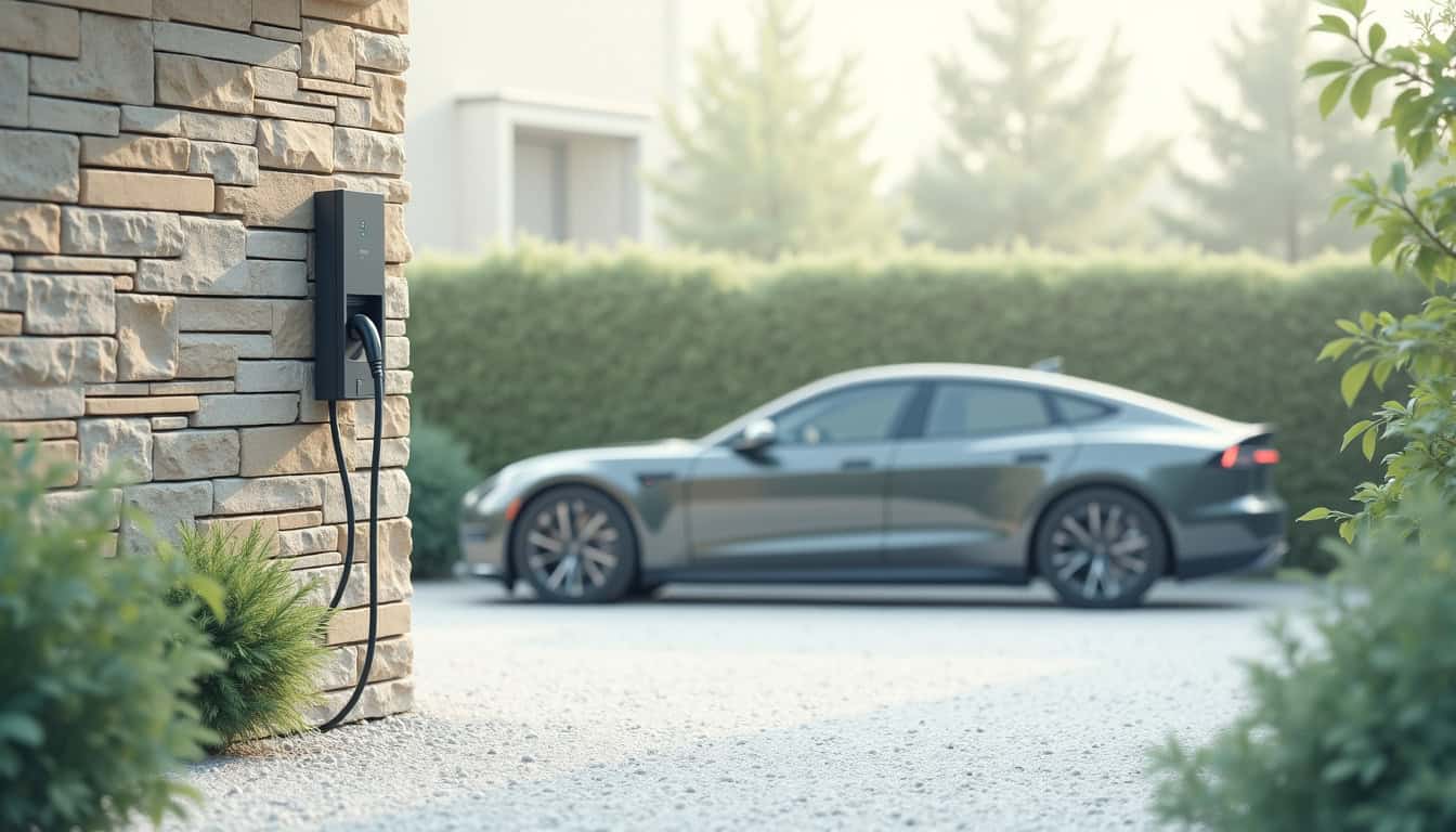 Borne de recharge installée en extérieur dans une cour résidentielle à Reyssouze
