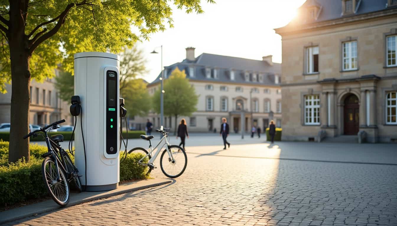 Borne de recharge installée sur la place de la mairie de Sainte-Gemmes-sur-Loire