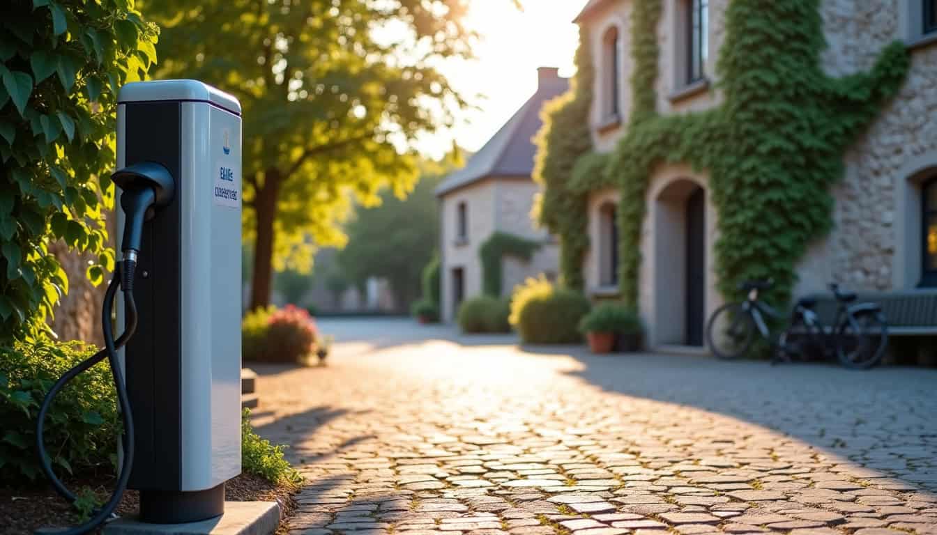 Borne de recharge installée sur la place de l’église à Régnié-Durette