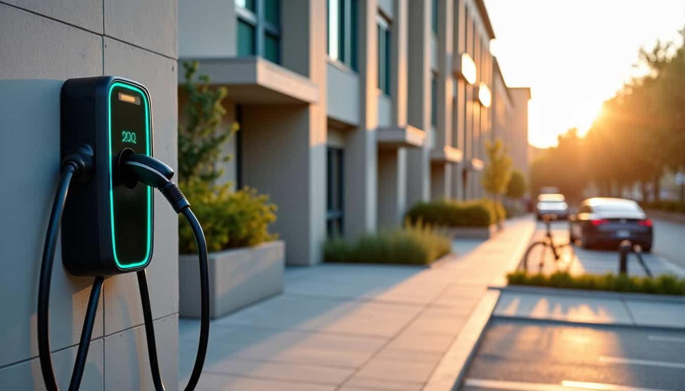 Borne de recharge installée sur une place de parking en copropriété à Epfig