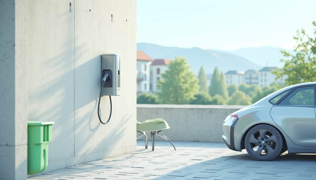 Borne de recharge installée sur une place de parking en copropriété à Poliénas
