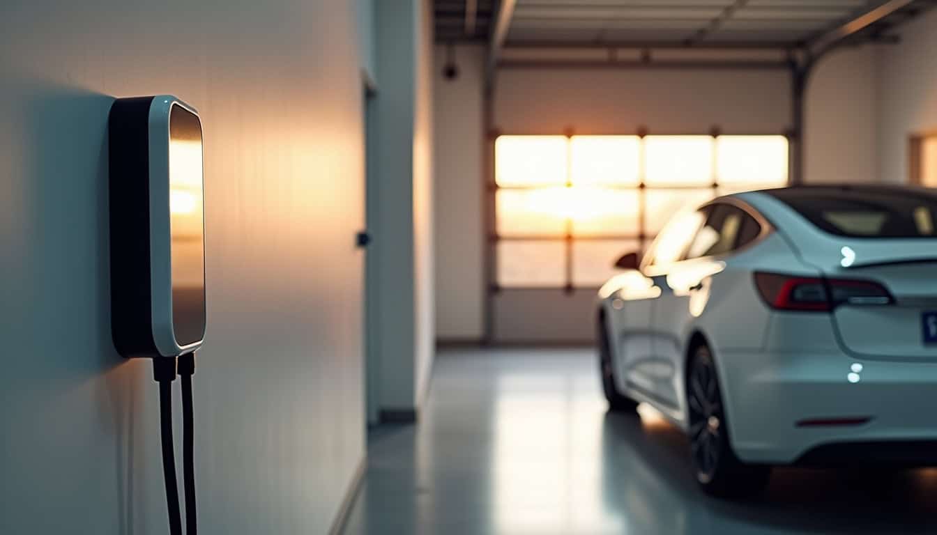 Borne de recharge intelligente installée dans un garage intérieur