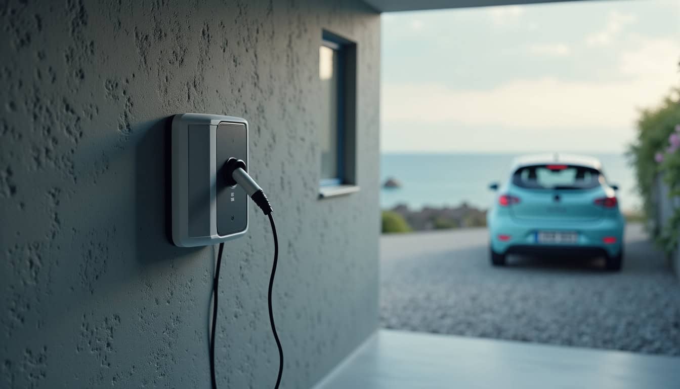 Borne de recharge murale installée dans un garage à Camaret-sur-Mer