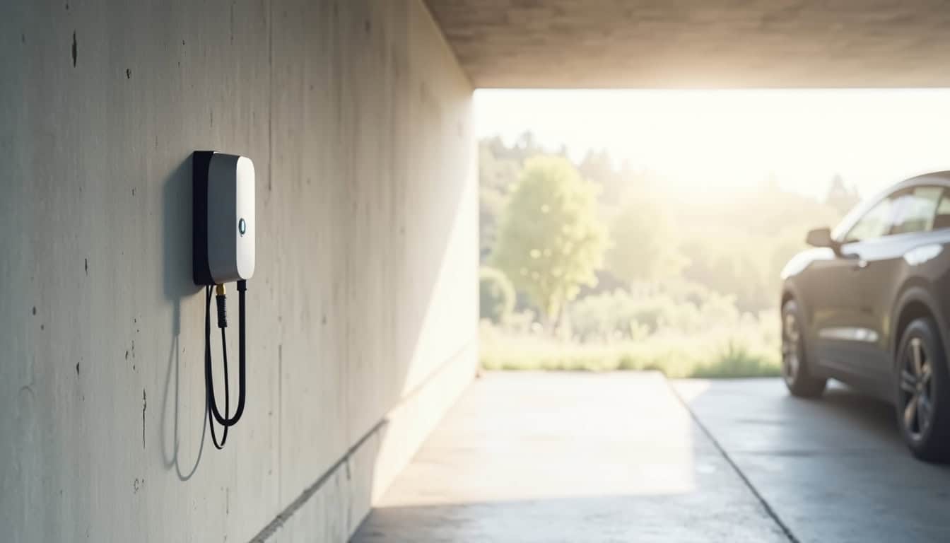 Borne de recharge murale installée dans un garage à Moutiers-les-Mauxfaits