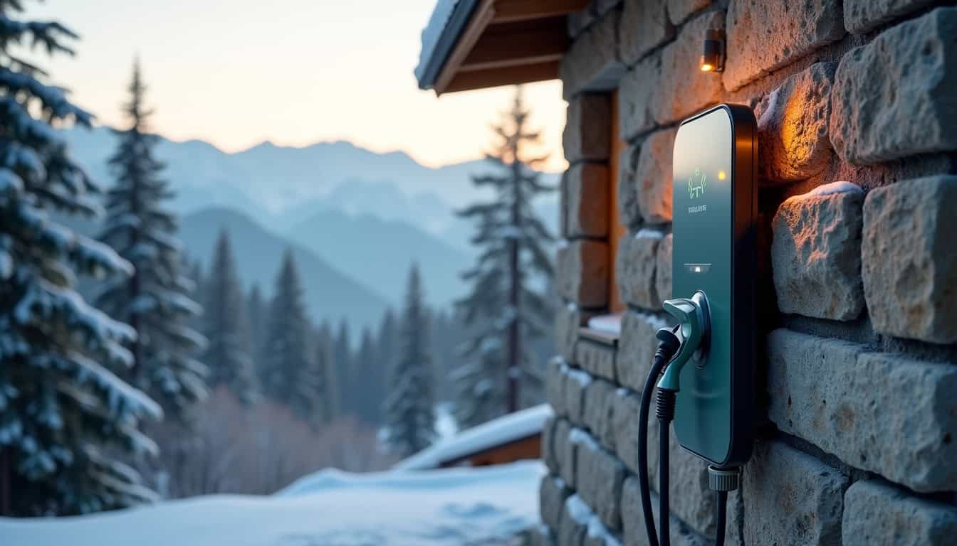 Borne de recharge murale installée dans une résidence avec chauffage électrique en Savoie
