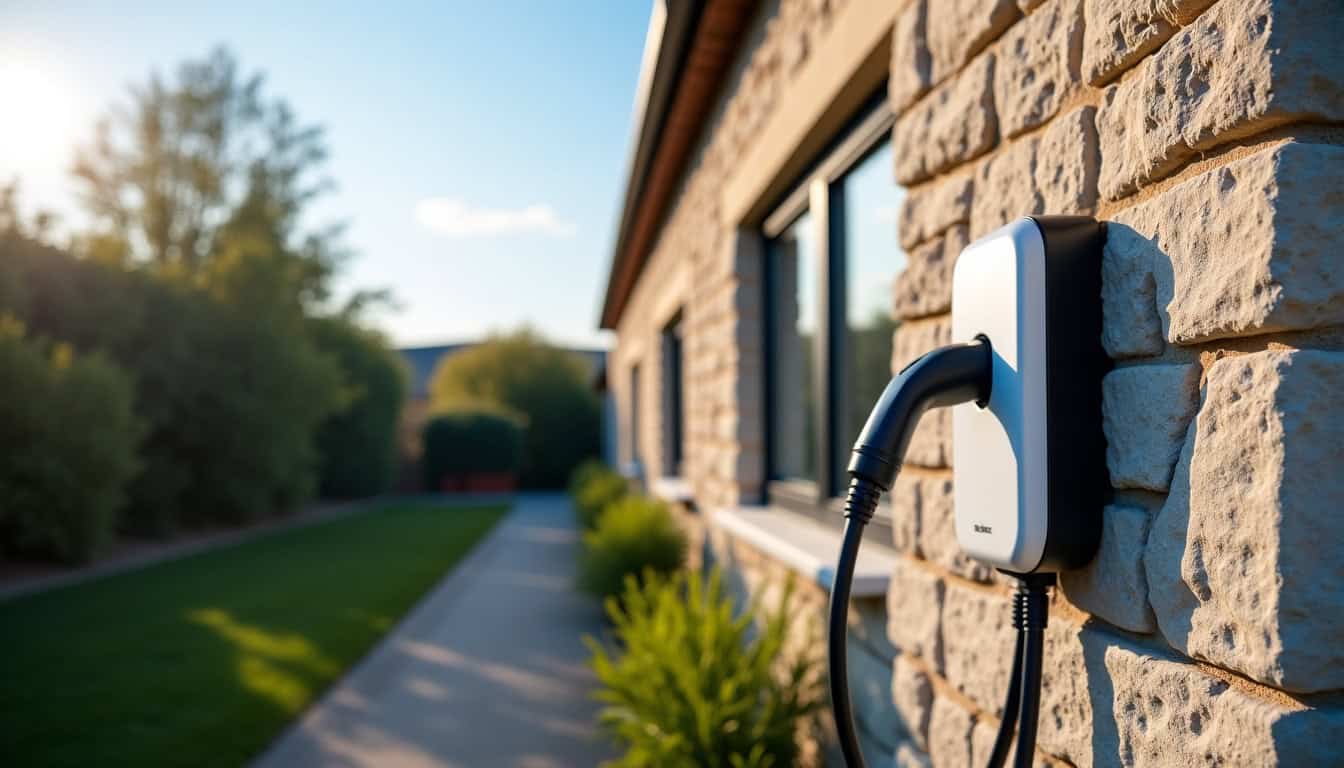 Borne de recharge murale installée sur un mur extérieur d