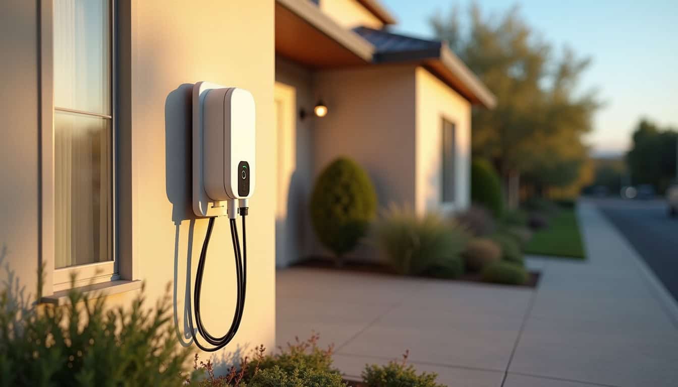 Borne de recharge murale installée sur un mur extérieur d