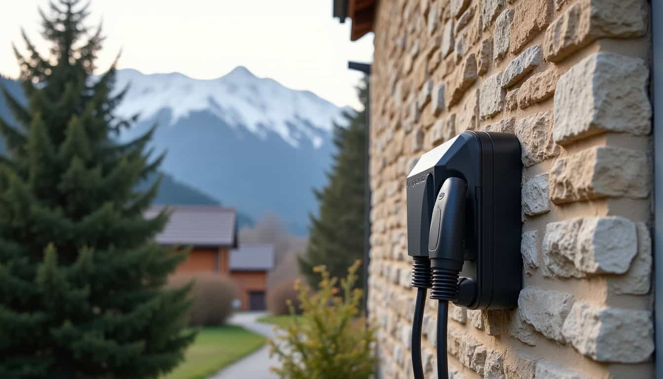 Borne de recharge murale installée sur un mur extérieur près d