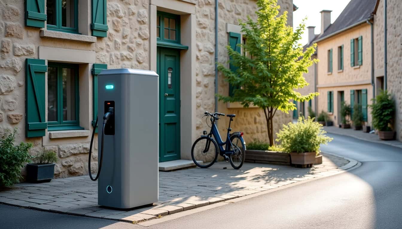 Borne de recharge publique AlterBase située rue de la Fontaine à Faye-l