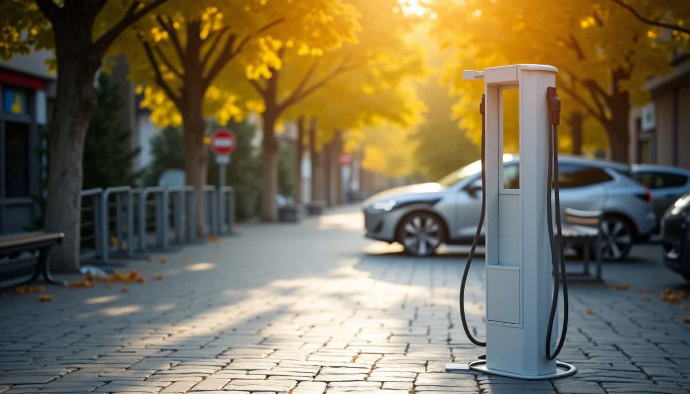 Borne de recharge publique installée à Donville-les-Bains près du centre-ville