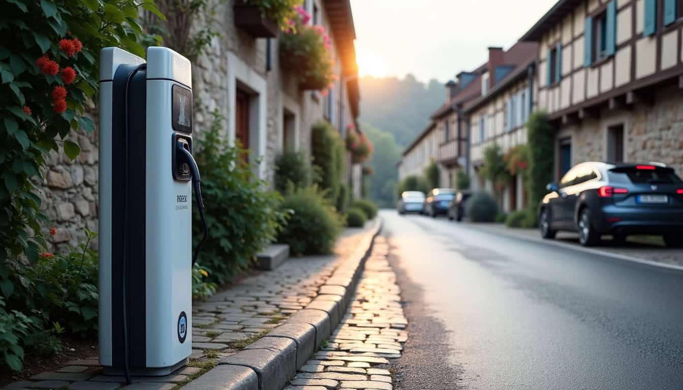 Borne de recharge publique installée rue du Four à Les Premiers Sapins