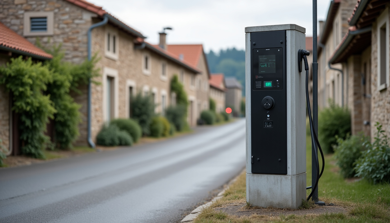 Borne de recharge publique installée sur la voie publique à Villeréal