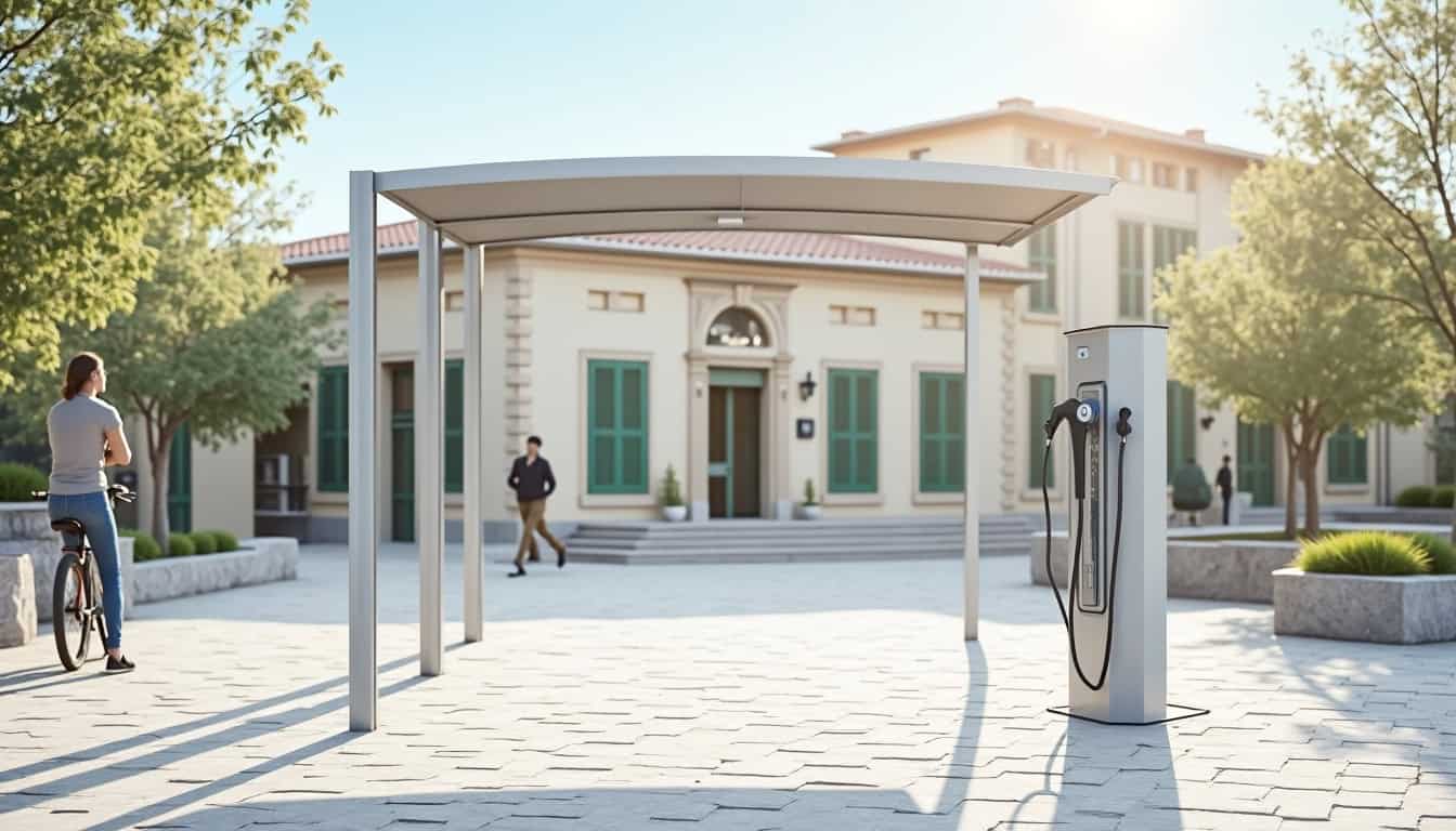 Borne de recharge publique MODULO située place de la mairie à La Chapelle-Saint-Ursin