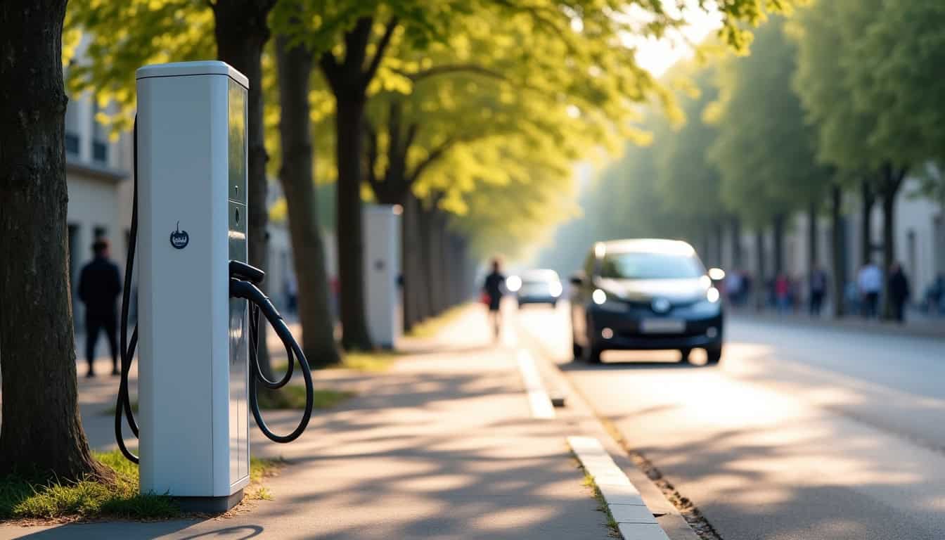 Borne de recharge publique située à Châtillon sur une avenue