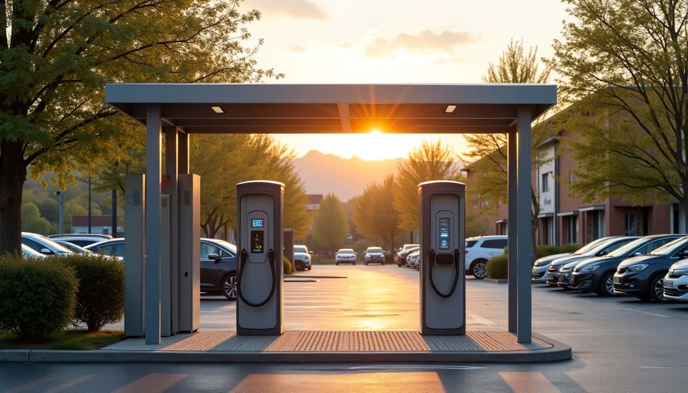 Borne de recharge publique située à Thuit Signol près du parking Cocci Market