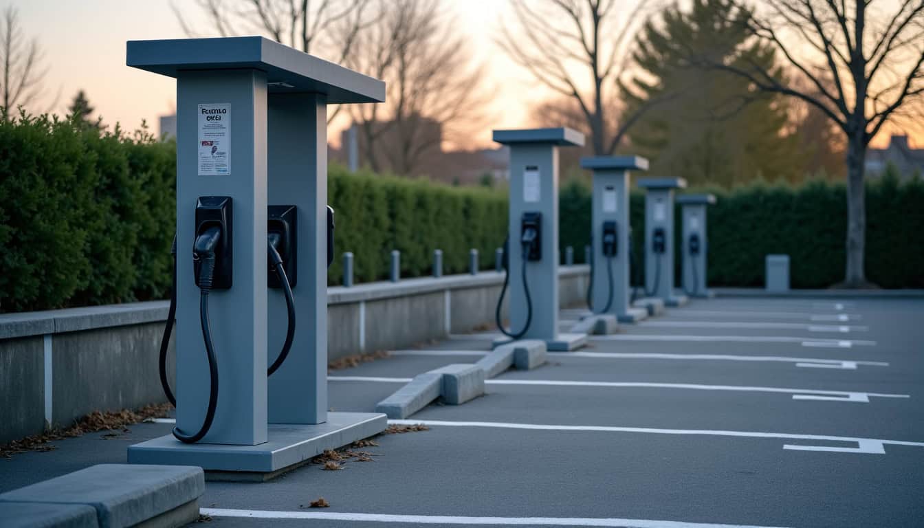 Borne de recharge publique située dans un parking à Solliès-Pont