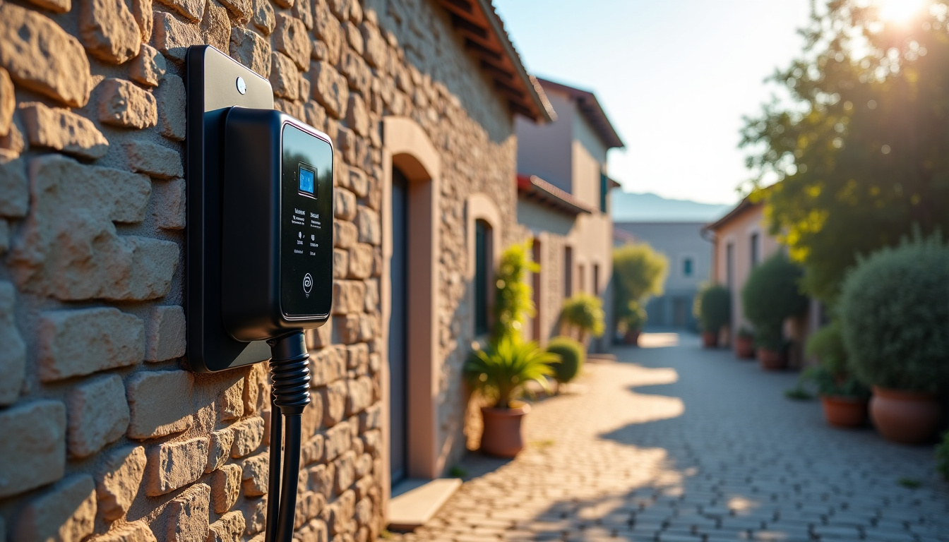 Borne de recharge publique située près de la mairie de Lauzerte