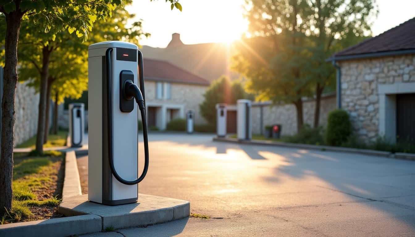 Borne de recharge publique située sur le parking de l