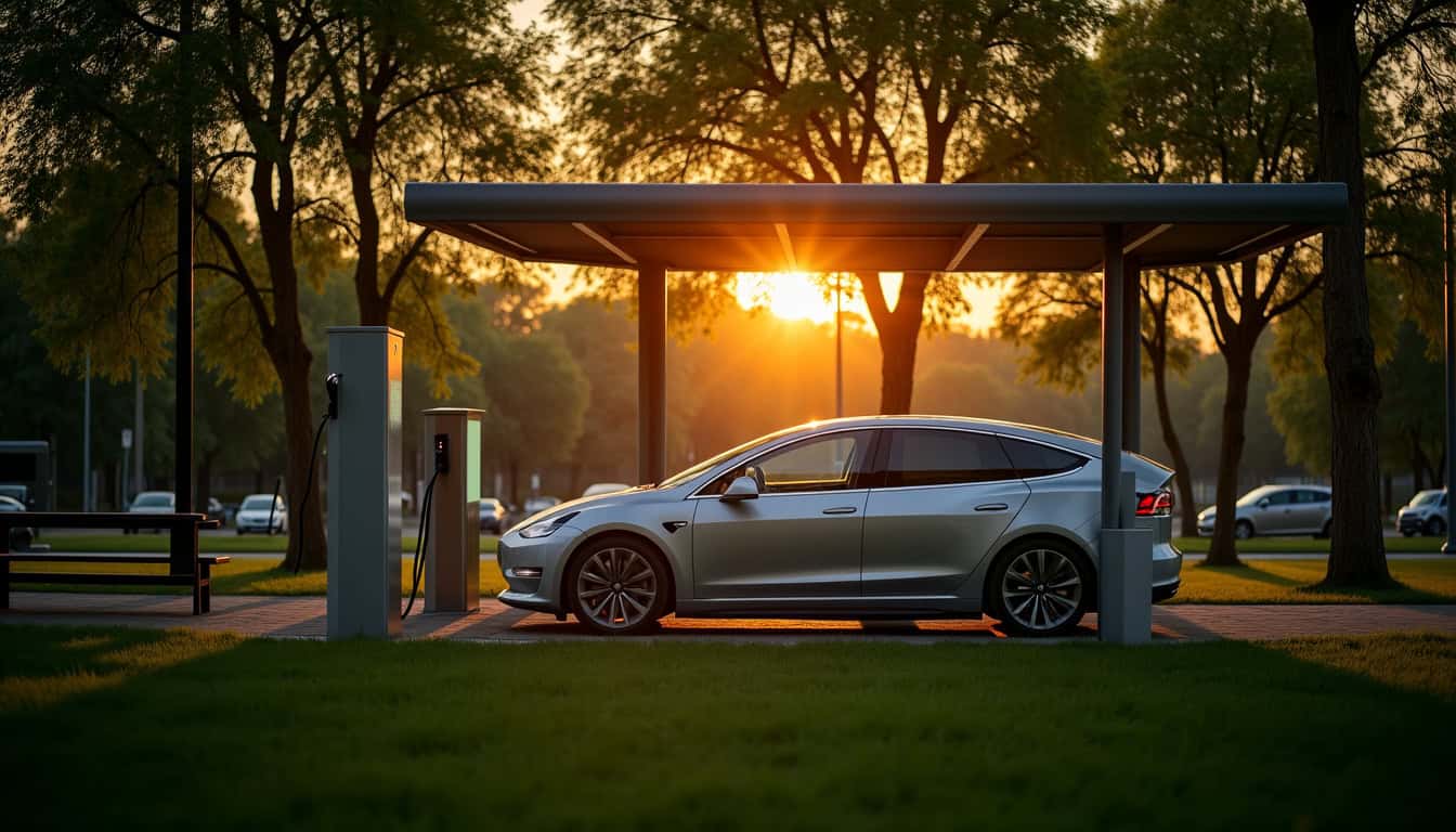 Borne de recharge rapide installée sur le parking du parc municipal de Pont-de-Chéruy