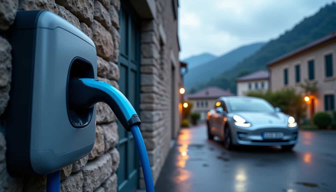 Borne électrique en cours de charge sur un véhicule à Chorges