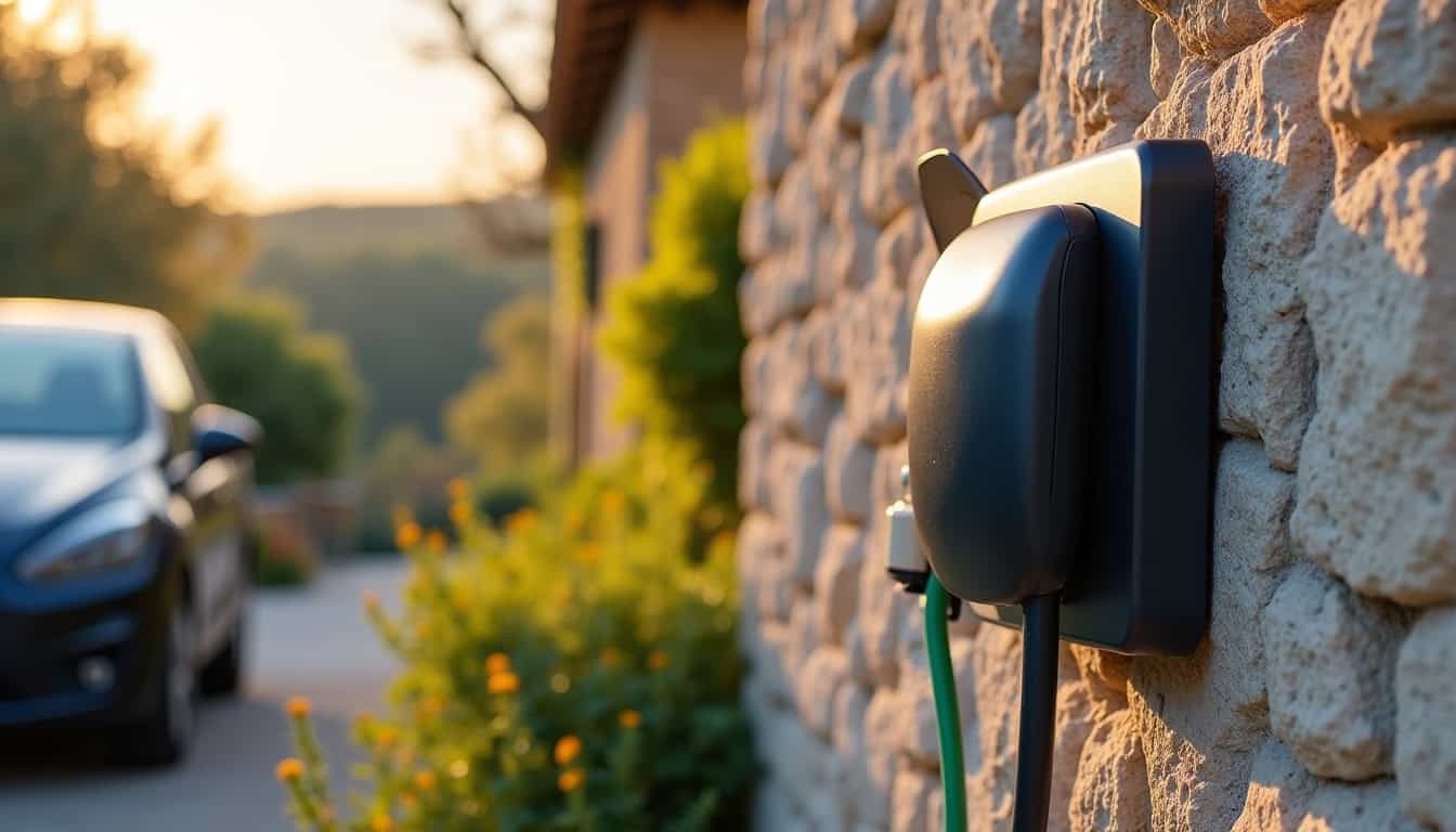 Borne électrique installée à l’extérieur d’un domicile à Collias