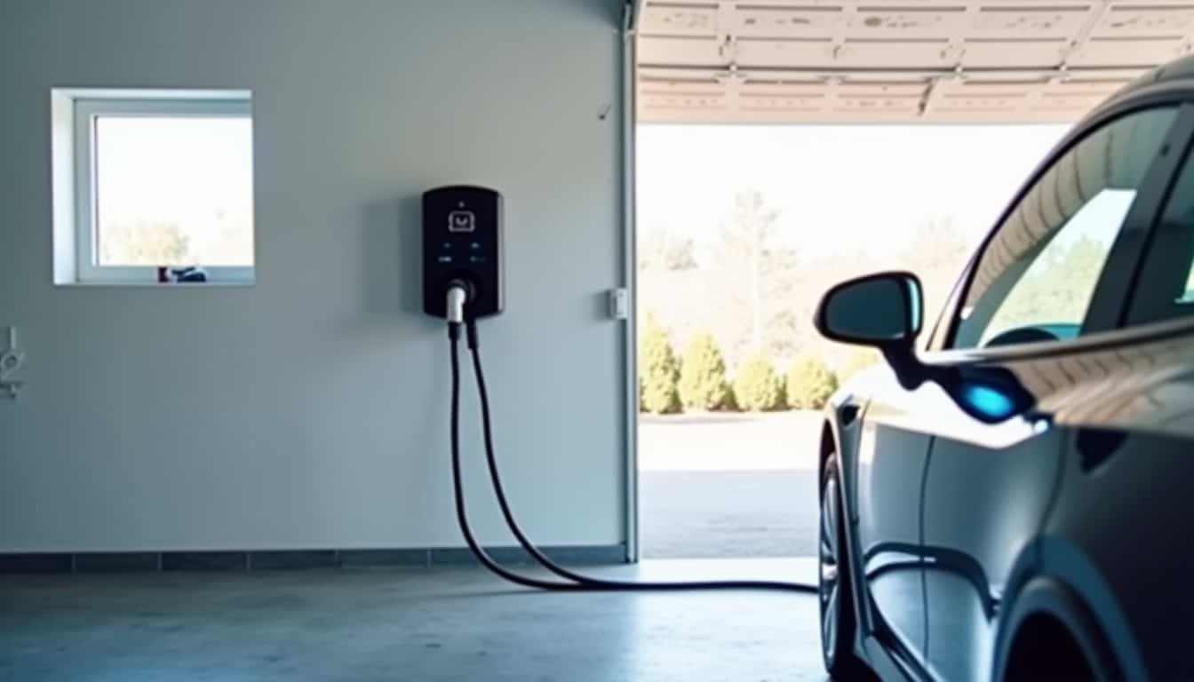 Borne électrique installée dans un garage de maison à Hérouville-Saint-Clair